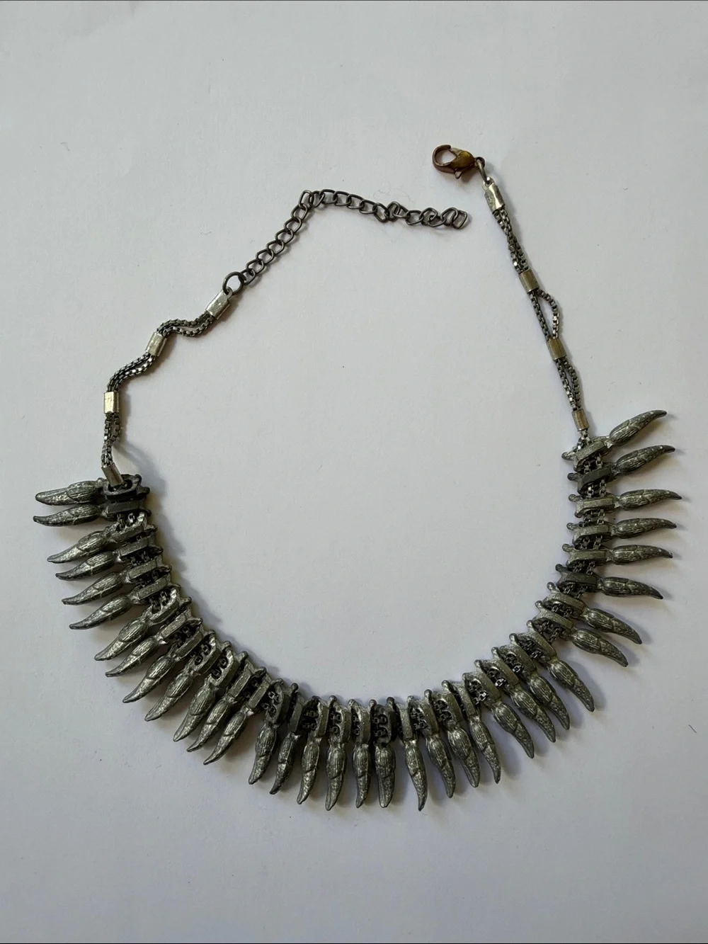 Antique Silver-Tone Spike Bib Necklace